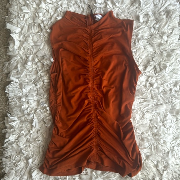 NWOT Calvin Klein ruched rust orange top size large - Picture 2 of 5